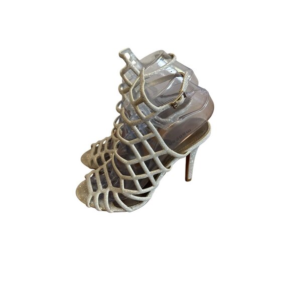 Madden Girl Size 7 Direct Strappy Stilettos Caged Business Pumps Sandals Silver - Picture 7 of 14